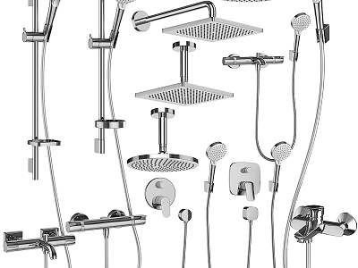 Modern Chrome Bathroom Faucets With Shower Head And Handheld Spray Design 3d model