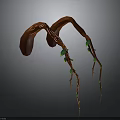Curved Red Wood Decorative Art With Green Vines And Stone Accents