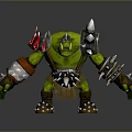 Green Skinned Orc Game Movie Character With Metal Armor And Spiked Decorations
