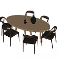 Modern Wooden Round Dining Table Set With Four Chairs And Black Vase Decor