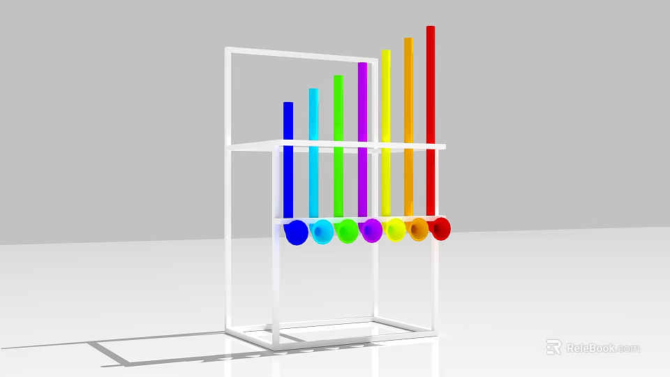 Colorful Musical Instruments And Art Supplies With Transparent Stand Vertical Bars And Balls 3d model 