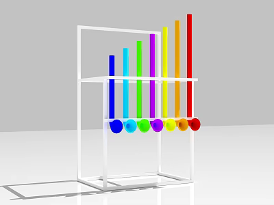 Colorful Musical Instruments And Art Supplies With Transparent Stand Vertical Bars And Balls 3d model