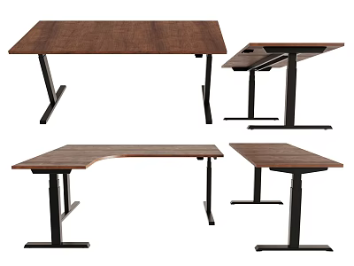 Modern Multifunctional Desk with Wooden Tabletop and Black Metal Legs in Various Designs 3d model