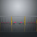 Three Playground Swings With Yellow Frames And Red Seats On Shiny Surface