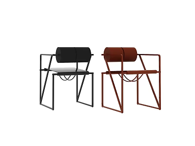 Stylish Black And Brown Accent Chairs With Modern Minimalist Metal Frame Design 3d model