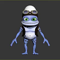 Cartoon Blue Spotted Reptile Pilot Goggles White Helmet Green Eyes Standing On Black Reflective Background 3d model