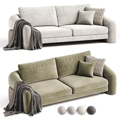 Light Gray And Green Two Seater Sofa With Decorative Pillows And Blanket 3d model