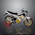 White And Yellow Sporty Motorcycle With Black Seat Red Stand And Yellow Wheels