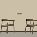 Two Poliform Wooden Armchairs With Woven Seats In Light Background
