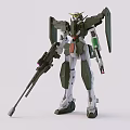 Detailed Green And White Gundam Model With Standing Pose Rifle And Yellow Head