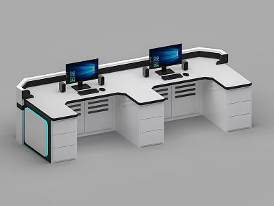 Modern L Shaped Office Desk With Dual Monitors Drawers And White Finish 3d model
