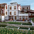 Rural Landscape Featuring Traditional Houses Surrounded By Green Trees Central Courtyard Gardens And Farmland