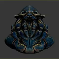 Artistic Blue Creature Sculpture With Intricate Multiple Limbs And Colorful Accents