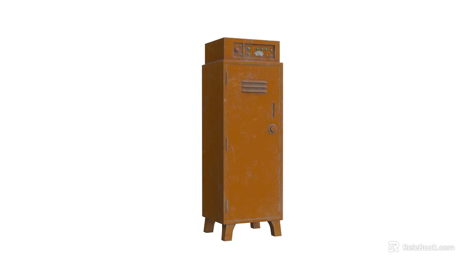 Vintage Brown Storage Cabinet With Single Door Lock And Short Legs 3d model 