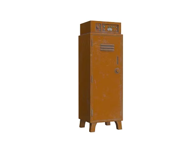 Vintage Brown Storage Cabinet With Single Door Lock And Short Legs 3d model
