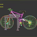 White and Green Mountain Bike Displayed on Wooden Stand with Gray Background
