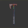 Handcrafted Axe Featuring Metal Head And Wooden Handle With Red Stripes Design
