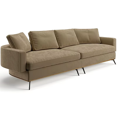 Stylish Beige Two-Seater Sofa With Multiple Cushions Vertical Striped Armrests And Black Metal Legs 3d model