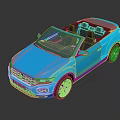 Blue Convertible SUV Car With Open Roof Modern Design And Shiny Silver Wheels