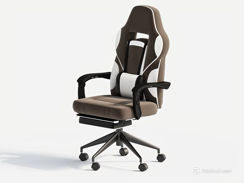 Modern Brown And White Upholstered Office Chair With Adjustable Armrests And Swivel Wheels 3d model 