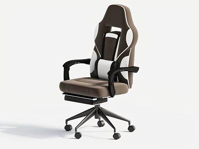 Modern Brown And White Upholstered Office Chair With Adjustable Armrests And Swivel Wheels 3d model