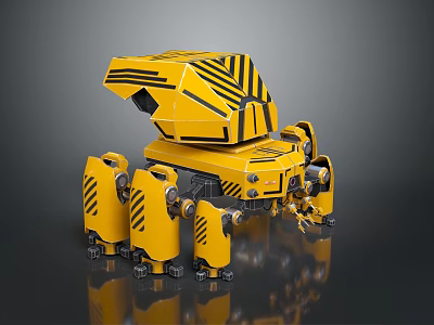 Yellow Robot Game Movie Character With Mechanical Legs And Black Stripes 3d model Yellow Robot Game Movie Character With Mechanical Legs And Black Stripes 3d model