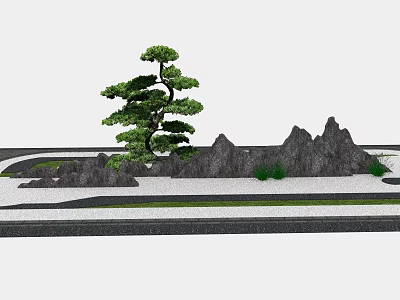 Traditional Japanese Zen Garden With Pine Tree Rock Formations And Gravel 3d model
