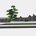 Traditional Japanese Zen Garden With Pine Tree Rock Formations And Gravel