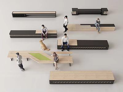 Modern Landscape Seats With Wooden And Black Design For Outdoor Public Resting Areas 3d model