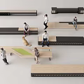 Modern Landscape Seats With Wooden And Black Design For Outdoor Public Resting Areas