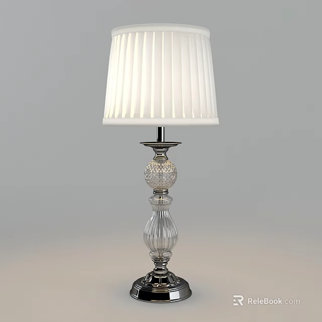 Elegant Table Lamp With White Pleated Lampshade And Transparent Crystal Base 3d model 