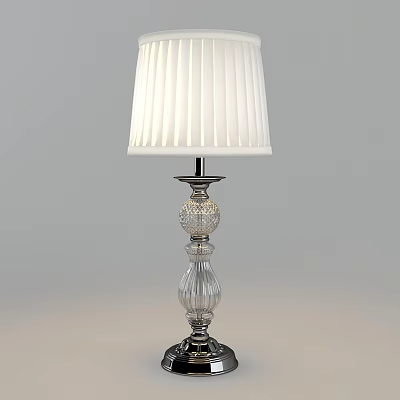 Elegant Table Lamp With White Pleated Lampshade And Transparent Crystal Base 3d model
