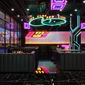 Modern Bar Interior With Neon Lights Moon Decor And Glowing Floor Tiles