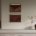 Minimalist Interior With Fireplace Two Framed Paintings And Ceramic Vase With Branches 3d model