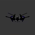 Purple and Black Transformer Toy with White Accents Mechanical Wings and Weapons in Standing Pose