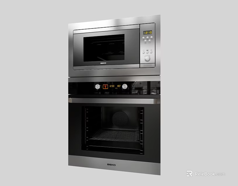 Modern Stainless Steel Stacked Microwave And Oven Kitchen Appliances With Control Panel And 3d model 