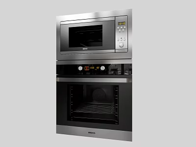 Modern Stainless Steel Stacked Microwave And Oven Kitchen Appliances With Control Panel And 3d model