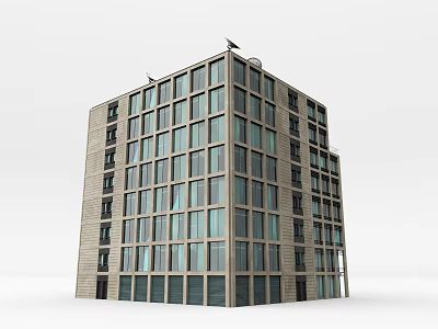 Modern Multi Story Building With Large Windows And Brick Exterior Design 3d model