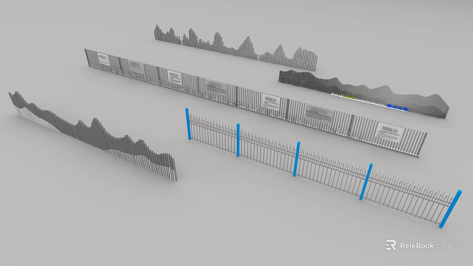 Modern Metal Building Components Featuring Railings, Panels And Wave Structures 3d model