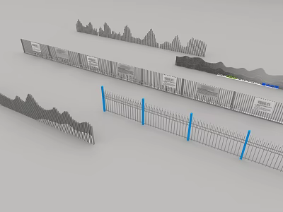 Modern Metal Building Components Featuring Railings, Panels And Wave Structures 3d model