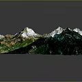 3D Terrain Landscape Featuring Mountains Green Vegetation River And Snowy Areas