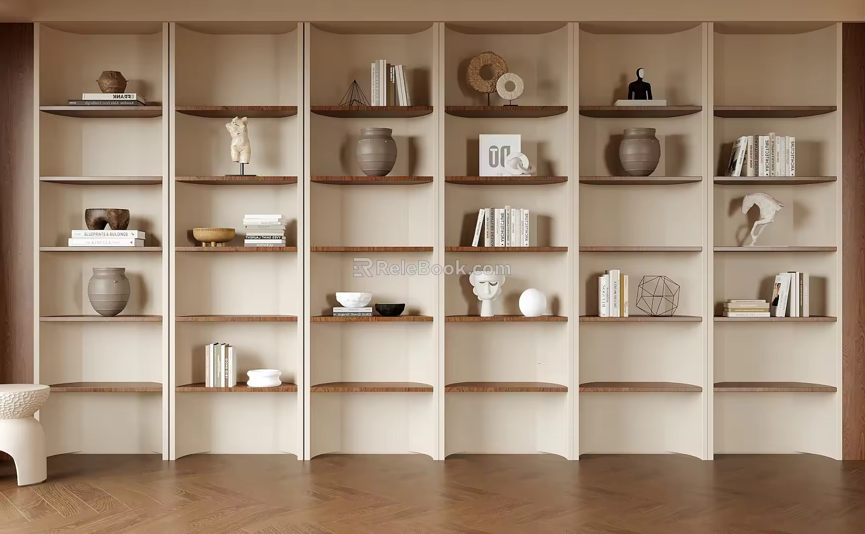 Modern Bookshelf Bookcase Storage Rack Ornaments Combination 3d model