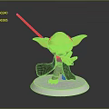 Green Yoda Themed Figurine Holding Red Lightsaber On White Base Decorative Statue
