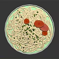 Delicious Noodles In Blue And White Bowl With Green Onions And Red Chili Slices