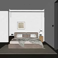Minimalist Bedroom Interior Design With Beige Bed Gray Blanket Bedside Lamps And Framed Painting