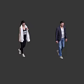 Group of People Walking In Indoor Space With Casual And Formal Attire On Wooden Floor 3d model