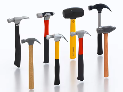 Different Types of Hardware Hammers With Various Colored Handles And Practical Designs 3d model