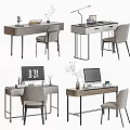 Modern Home Office Desk With Chair Lamp Computer And Decorative Items