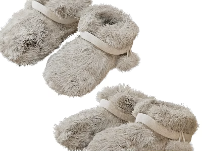 Fluffy Light Gray Baby Shoes With Soft Straps And Pom Pom Details 3d model