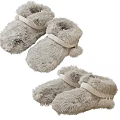 Fluffy Light Gray Baby Shoes With Soft Straps And Pom Pom Details